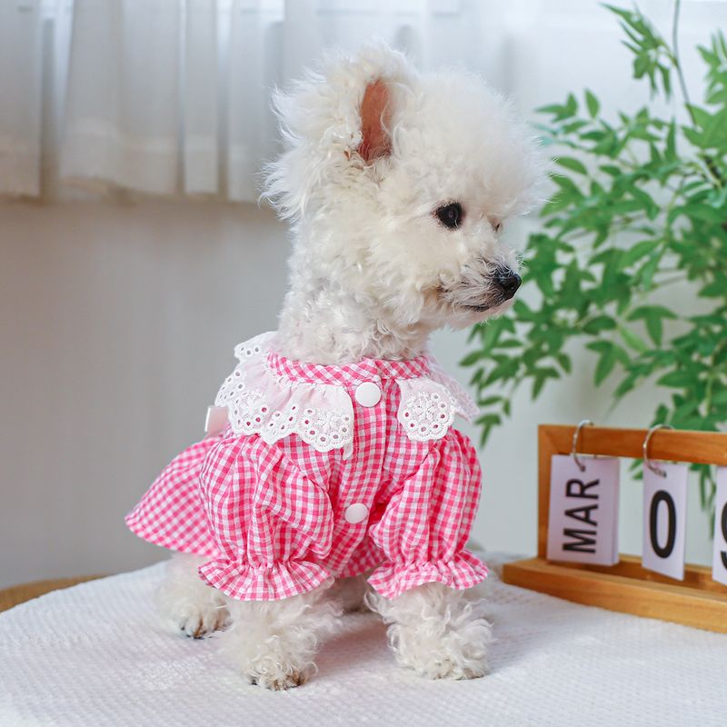 Pet Circle Dog Clothing Cat Clothes Bowknot Lace Collar Edge Black And White Plaid Princess Heart Pearl Dress_voghion.com