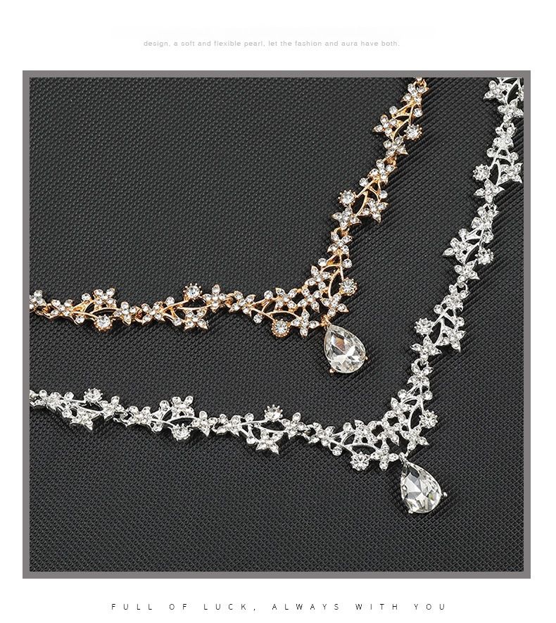 Factory Direct Korean bridal necklace earrings two-piece set women's short drop-shaped pendant elegant all-match clavicle chain_voghion.com