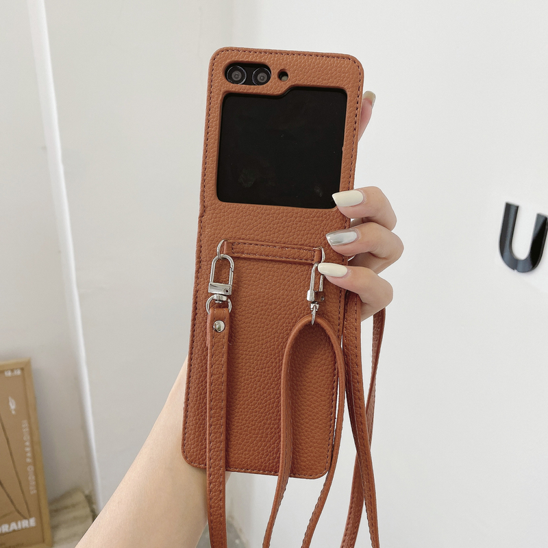 Mobile phone case Suitable for Samsung Z Flip5 mobile phone case GalaxyZ Flip4 folding litchi pattern diagonal protective case ZFlip3_voghion.com