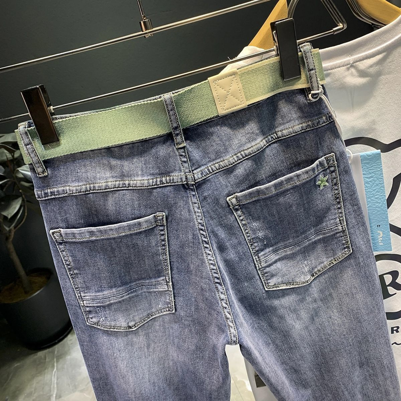 High quality cropped jeans men's new autumn elastic trend loose and versatile casual pants for men_voghion.com