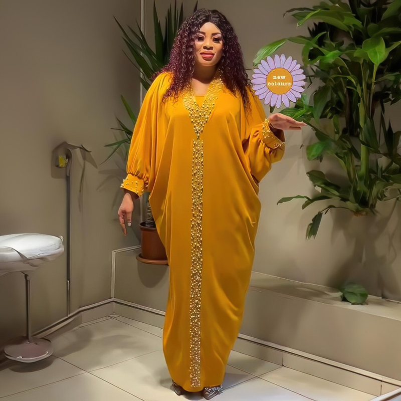 Dametøj plus size kjole rayon flagermusærmer plus size morgenkåbe varme rhinsten og kanonperler afrikansk tøj_voghion.com
