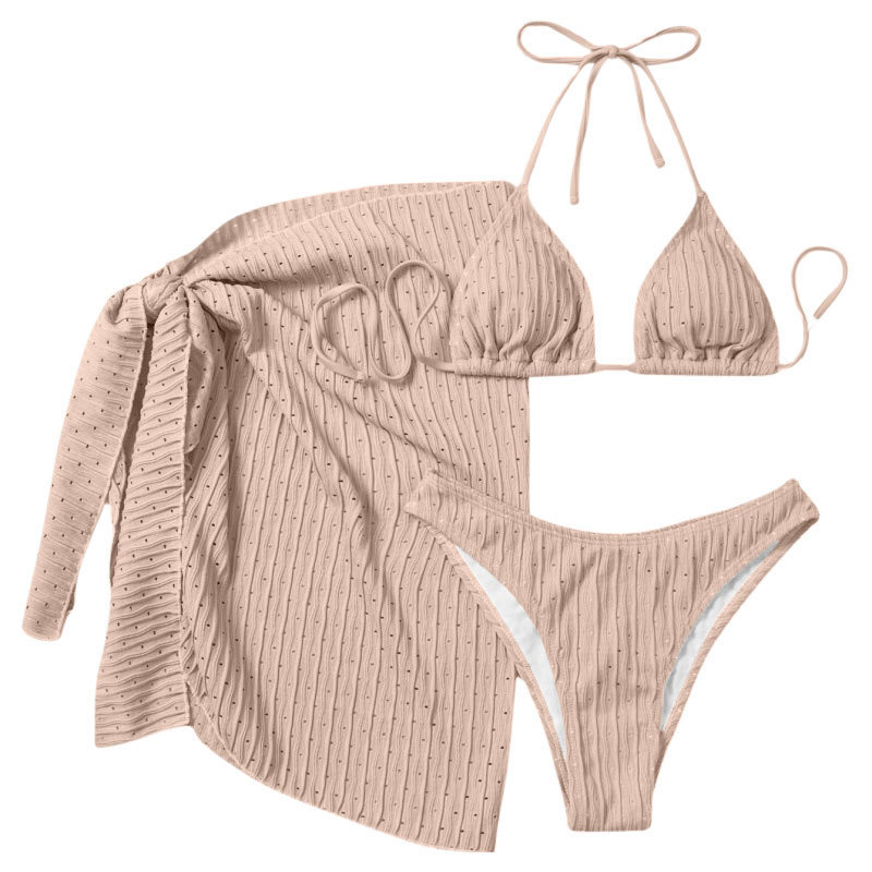 2023 maillots de bain femmes nouveau trois pièces ensemble Sexy suspendus cou maille jupe Bikini fendu Bikini maillots de bain sangle_voghion.com
