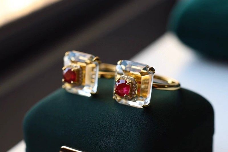 Ventes chaudes Bijoux fins Femmes Cristal Rubis Bague carrée S Sterling Sier Mode Bagues réglables_voghion.com