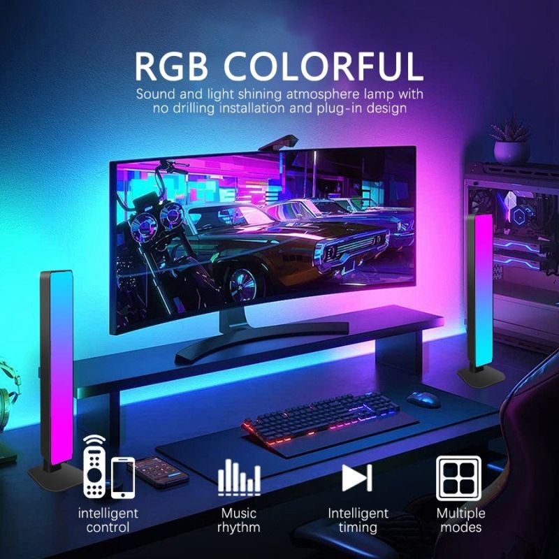 Lampada da scrivania con telecomando, per computer, per atmosfera da gioco RGB intelligente, con telecomando, per auto, musica e ritmo._voghion.com