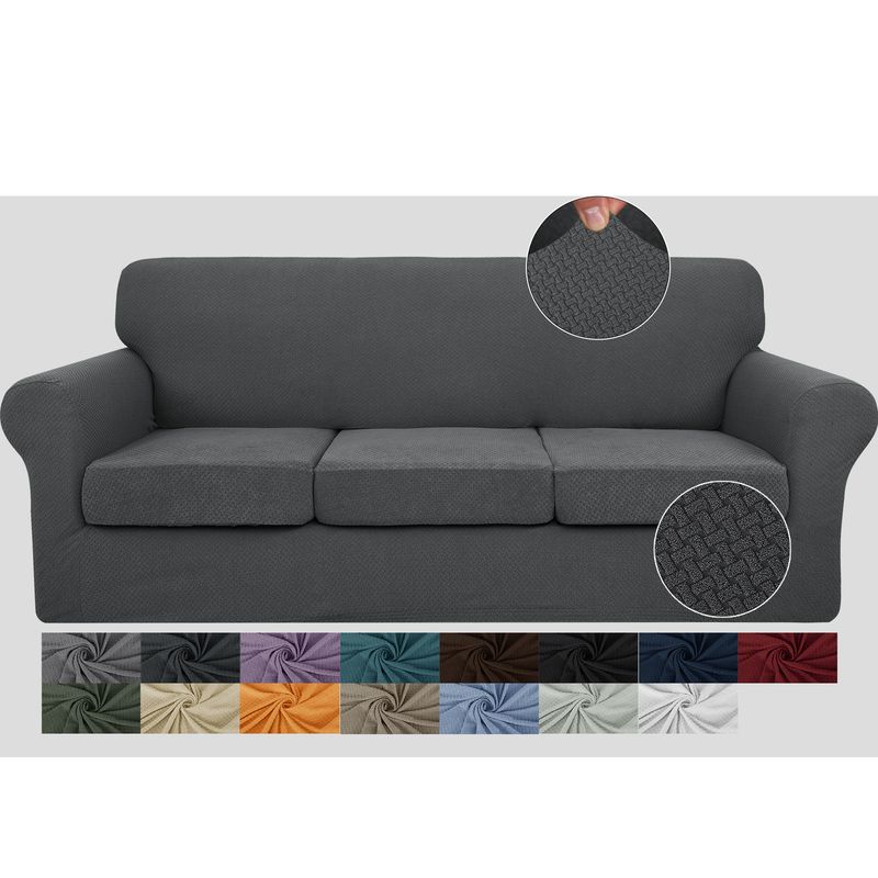 Copridivano elastico spesso jacquard con nodo lavorato a maglia tinta unita, cuscino indipendente, copridivano completo_voghion.com