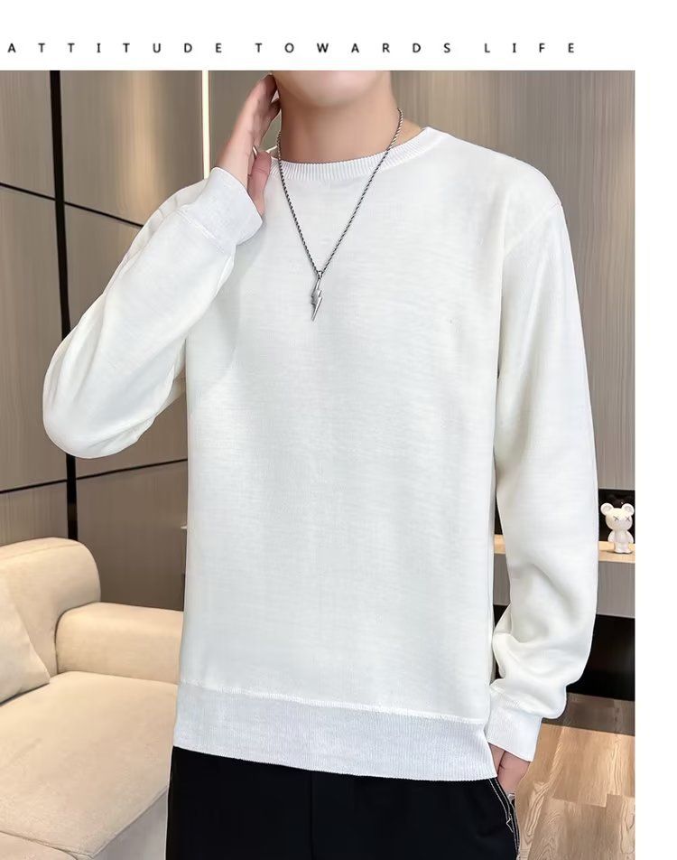 Abbigliamento maschile Maglione girocollo in velluto monopezzo autunnale e invernale da uomo, camicia con fondo foderato in pile spesso da uomo, 2024, nuovo top caldo tutto-fiammifero alla moda_voghion.com