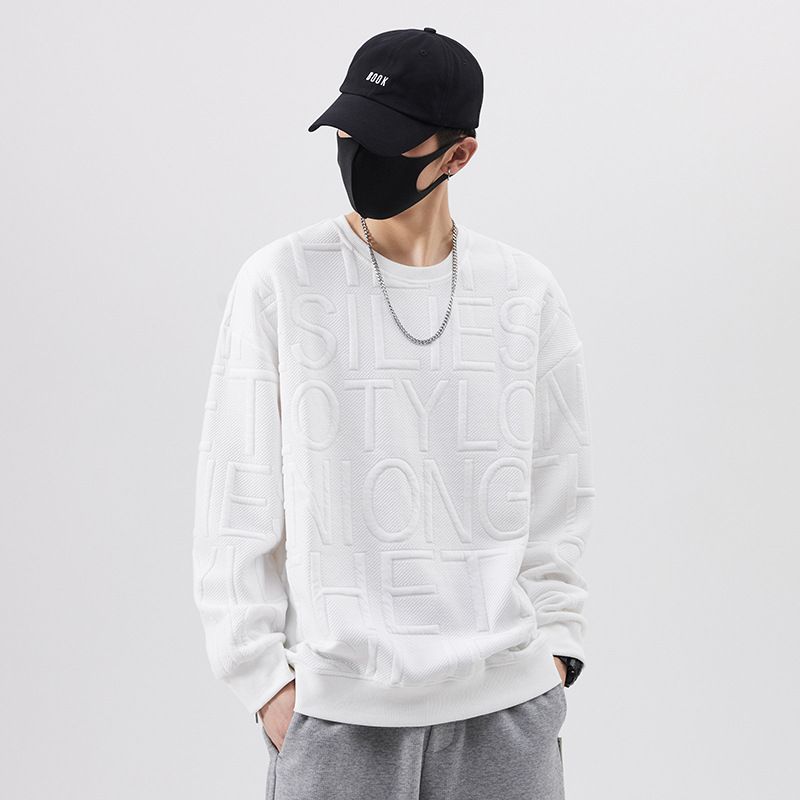 3D Jacquard Crew Neck Sweatshirt Autumn Men's Loose Fashion Versatile Long Sleeve Pullover Trendy Brand Clothing_voghion.com