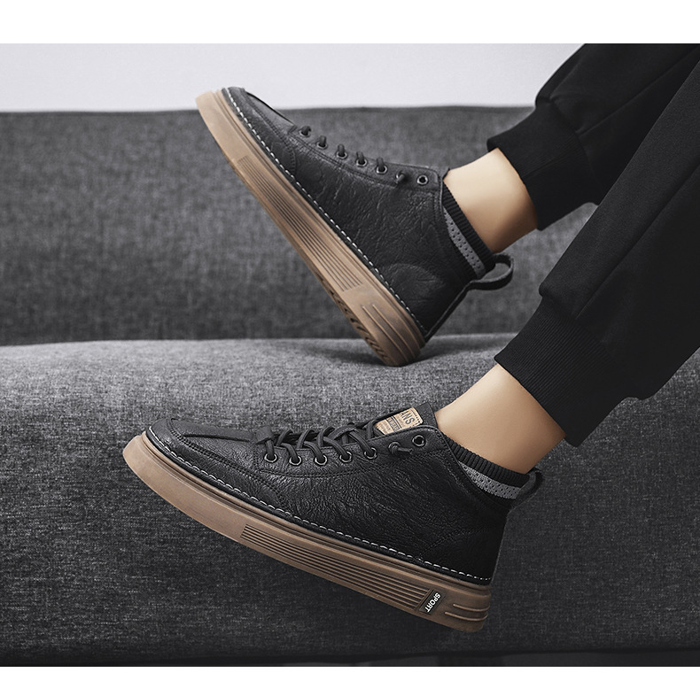 Frühling Neue Koreanische Version Trendy All Match Sneakers Herren High Top Casual Sportschuhe Studenten Atmungsaktive Lederschuhe_voghion.com