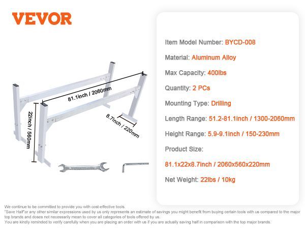 VEVOR Van Roof Ladder Rack, 2 Bars Aluminum Alloy Roof Ladder Racks, 400 LBS Capacity Rain-Gutter Van Roof Rack, Adjustable Length 51.2" To 81.1", Van Ladder Rack For Van, Cargo, Trailer_voghion.com