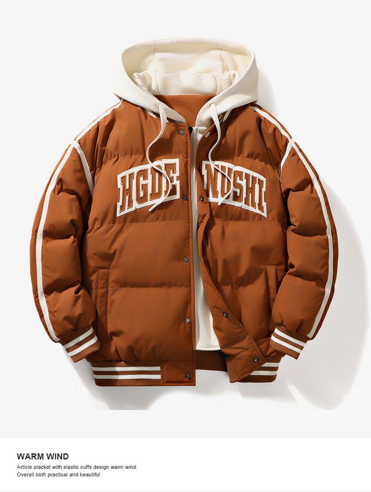 Herrenbekleidung Winter Neue Kapuzenjacke Lose Verdickte Baumwolljacke Gefälschte Zweiteilige Baumwollwattierte Jacke Trendy Brand_voghion.com