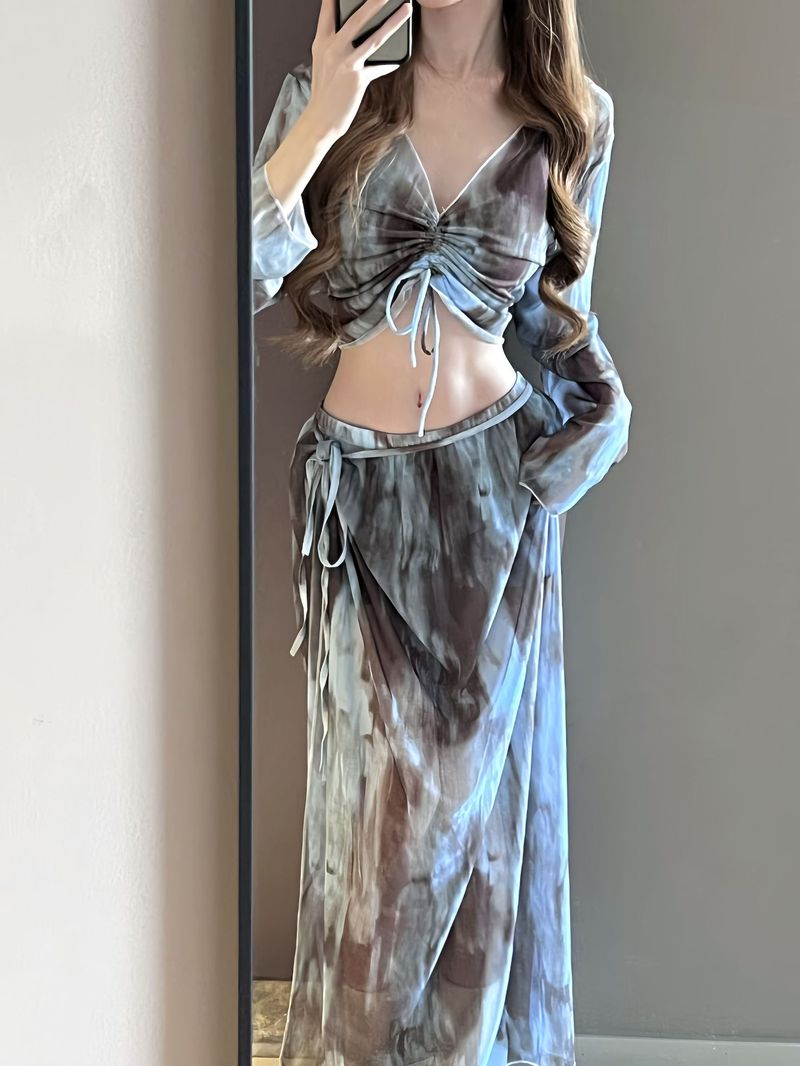 Women's Swimsuit High-End Conservative Boxer Four-Piece Set Sleeve Long Skirt Tummy Control Slimming Hot Spring Swimwear_voghion.com