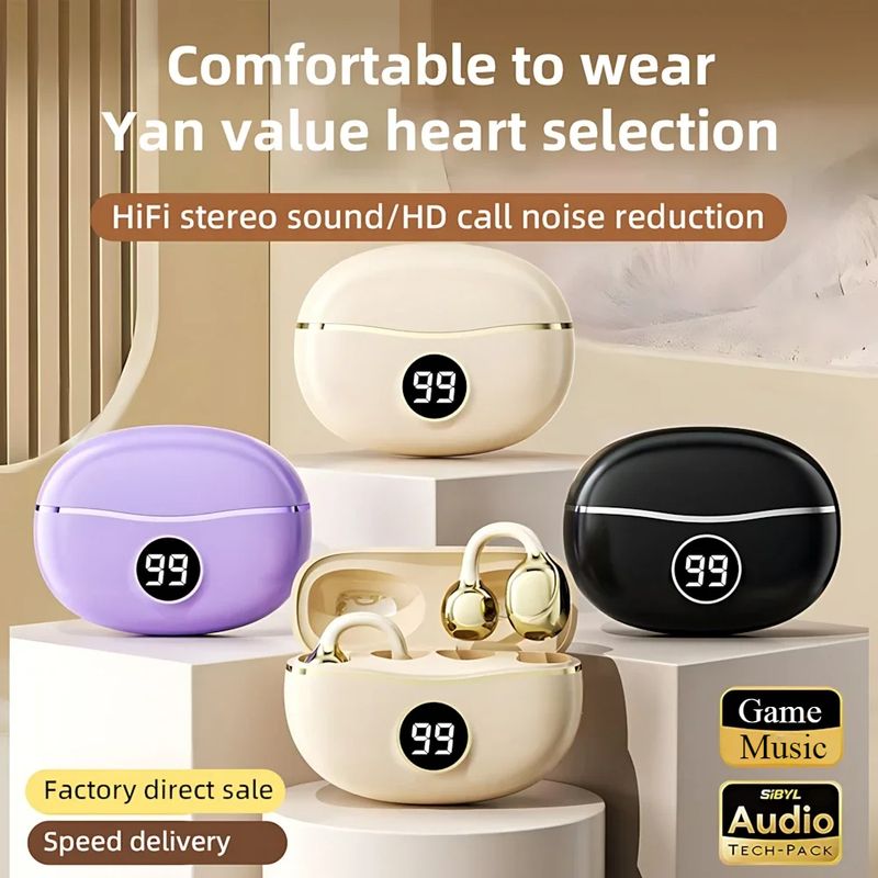 Wireless Headphones Fone Bluetooth Headset With Mic Handsfree Noise Canceling Earphones Clip Ear Music Sports Gaming Earplug_voghion.com
