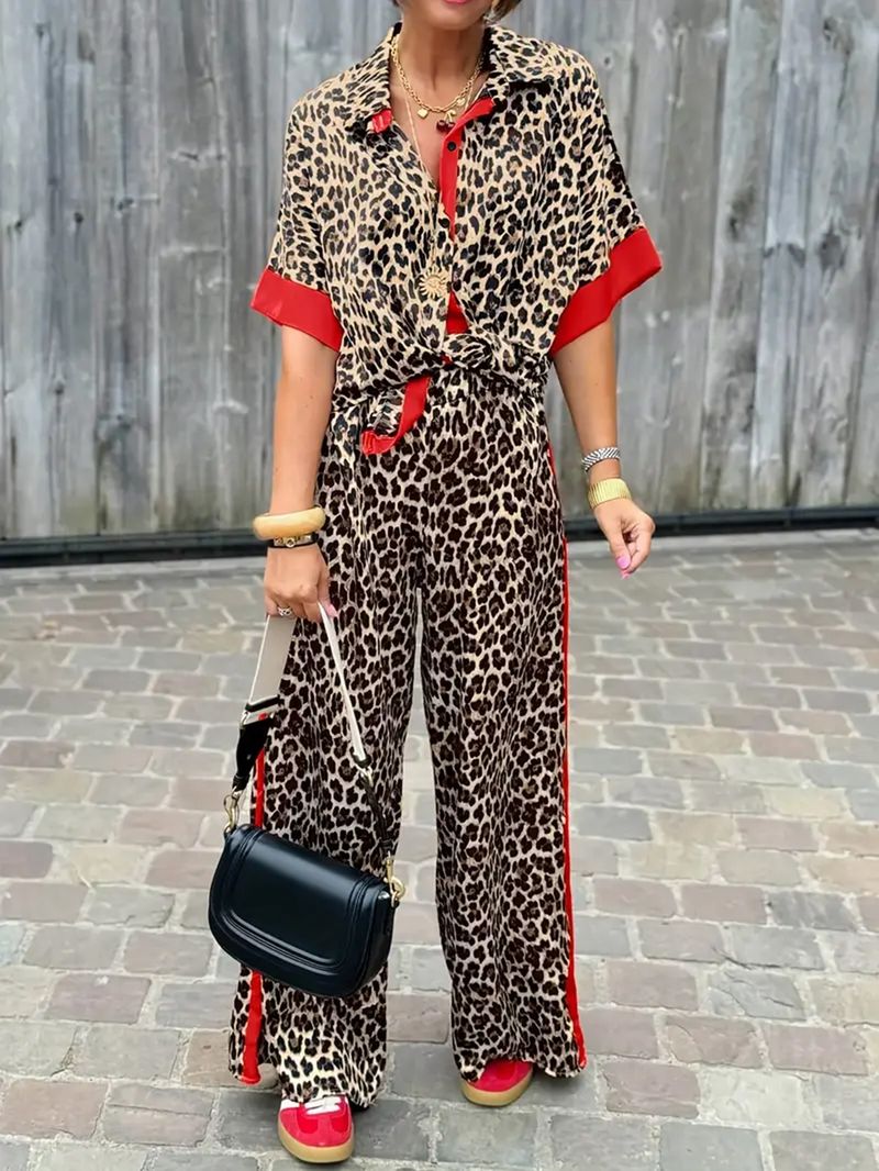 Vêtements pour femmes Mode féminine Costume deux pièces léger de luxe à imprimé léopard_voghion.com