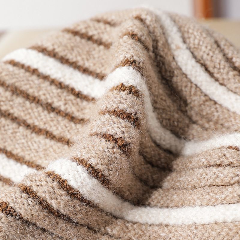 Cappello giapponese lavorato a maglia a righe a contrasto, da donna, autunno e inverno, in misto lana, versatile, impilabile, semplice, pullover_voghion.com