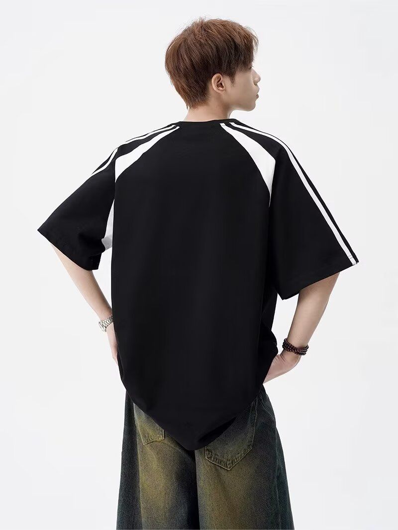 Men's Fashion Short Sleeve T-Shirt Breathable Ice Silk Fabric Relaxed Fit Round Neck Color Blocking Design Versatile Casual Wear For Young Adults_voghion.com