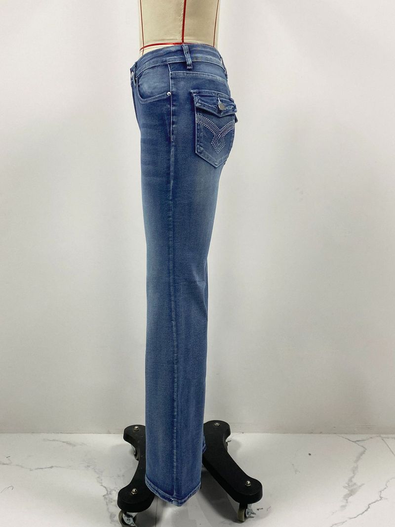 2025 New European And American Embroidered High Waisted Washed Fashion Bell Bottom Pants Jeans For Women_voghion.com