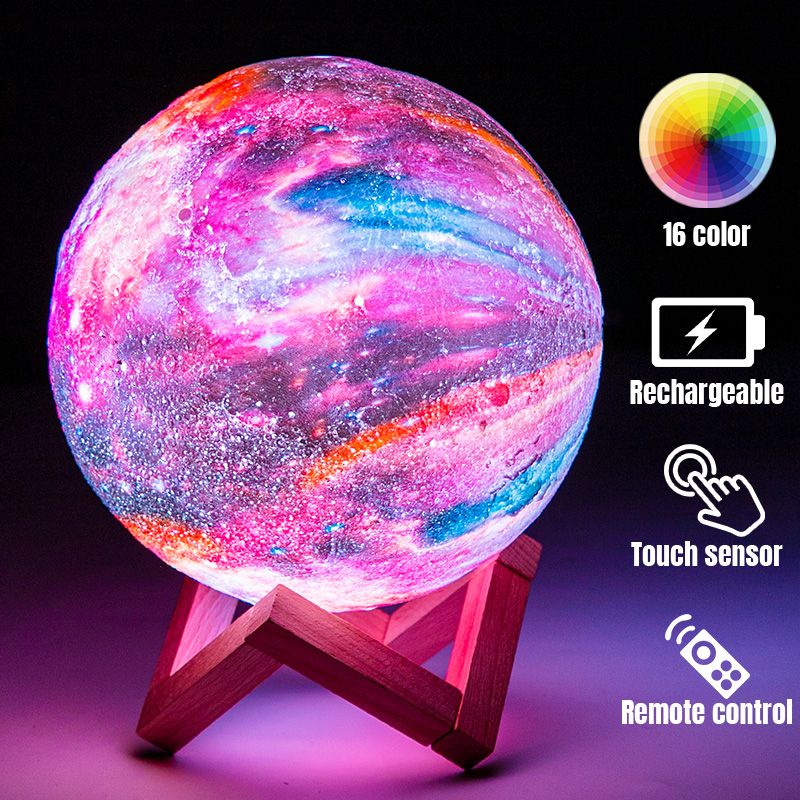 Lampada a forma di luna con stampa 3D, luce notturna per bambini, luce notturna a 16 colori, tocco e telecomando, luce della galassia in regalo_voghion.com