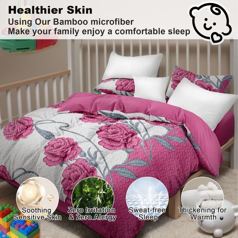9 Piece Soft All-Season Washed Microfiber Cover Set , Queen/King/Calking Bedding Set With Pillowcases,Bedspread Print Curtains & Solid Curtains,Print, Moisture-Wicking, Soft ,Cooling, Easy Care_voghion.com
