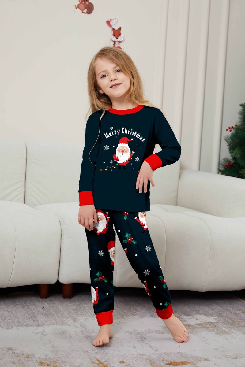 Passendes Weihnachtspyjama-Set für die Familie – Baumwollähnliche Nachtwäsche mit Weihnachtsmann-Aufdruck für Eltern, Kinder und Haustiere (S-4XL, Blau)_voghion.com