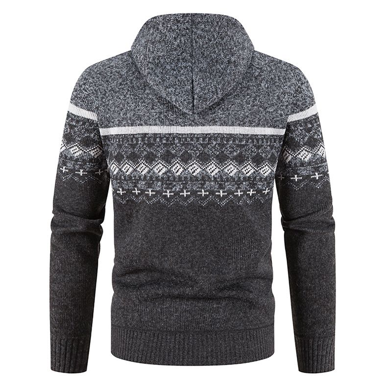 Knitted cardigan men's 2023 new hooded snowflake plus velvet thickened sweater jacket large size sweater jacket_voghion.com