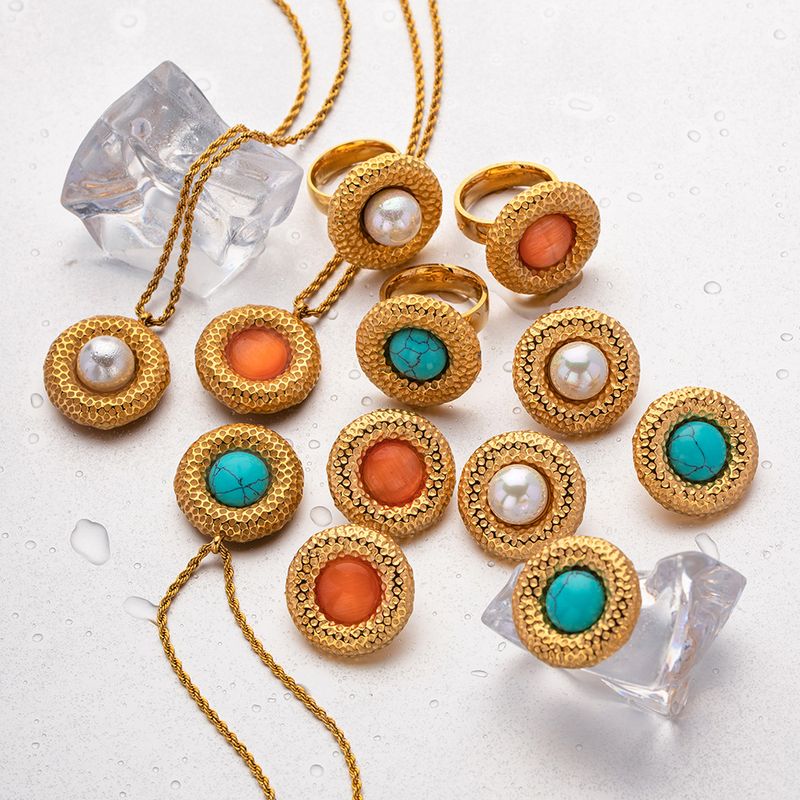 Orecchini pendenti rotondi in oro stile INS francesi eleganti e alla moda Orecchini pendenti in acciaio inossidabile_voghion.com