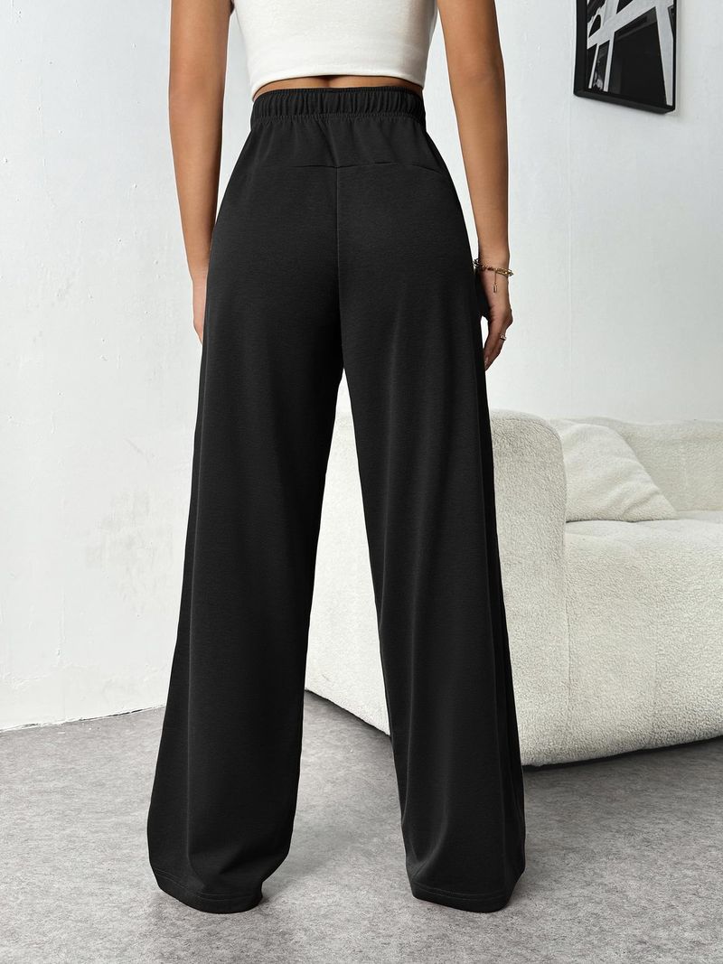 Nuovi pantaloni elastici in vita con tasche laterali, pantaloni della tuta larghi in pile spesso, taglio dritto, tinta unita, pantaloni lunghi da donna_voghion.com