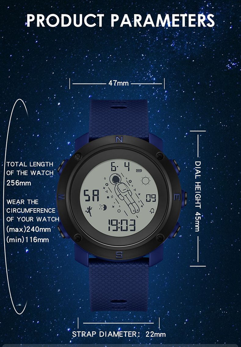 Orologio sportivo digitale a tema astronauta con retroilluminazione, impermeabile, sveglia e cronometro: elegante e funzionale per studenti_voghion.com