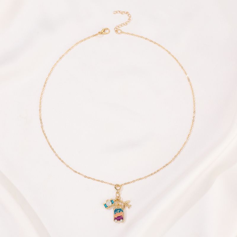 Ins Camera Aircraft Suitcase Pendant Global Travel Necklace Female Creative Design Sense Clavicle Chain Gift_voghion.com