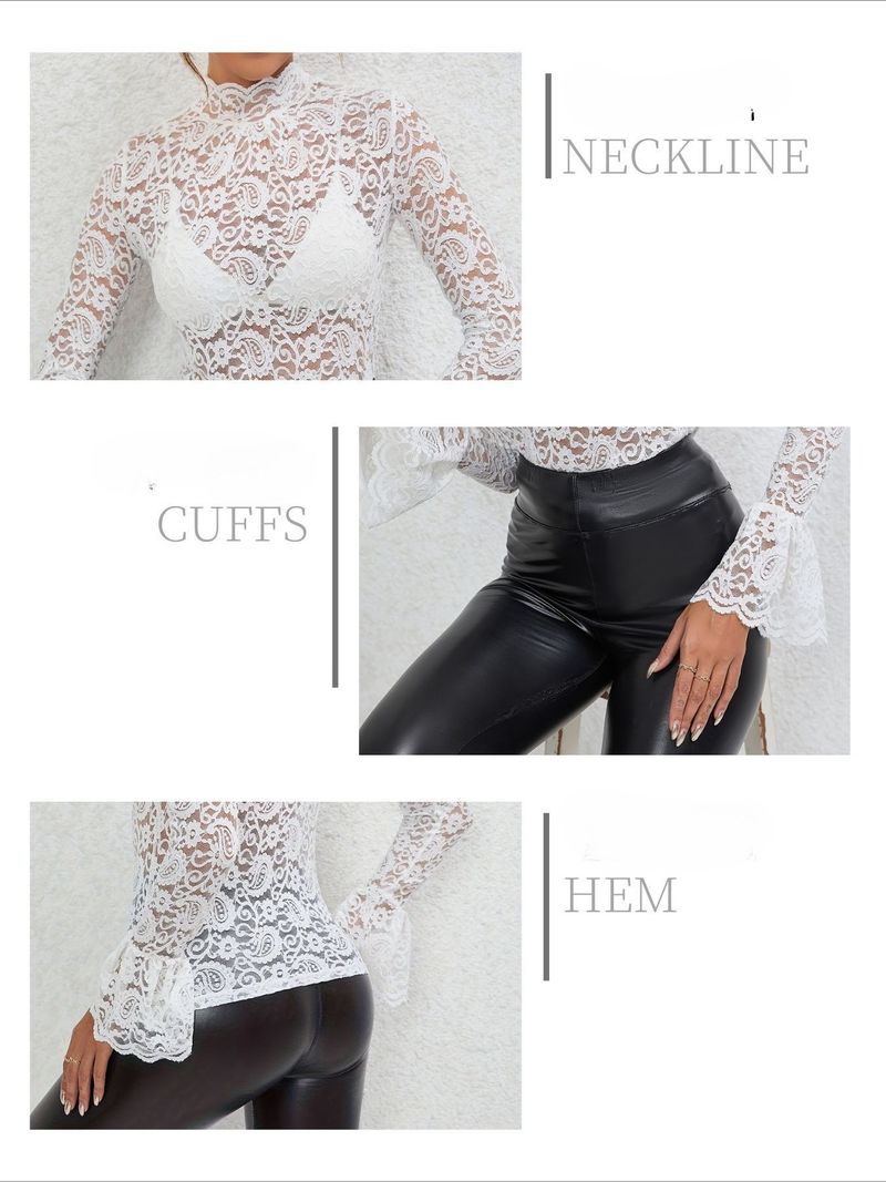 K New Sexy Walnut Flower Lace, capospalla e intimo attillato e snellente con maniche svasate per donna_voghion.com