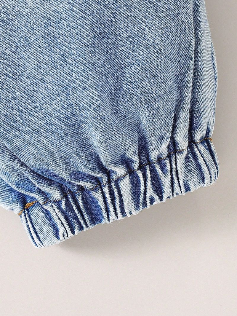 Completo giacca e scialle in denim per bambina – Completo trendy in cotone 2 pezzi (2-7 anni, blu navy)_voghion.com