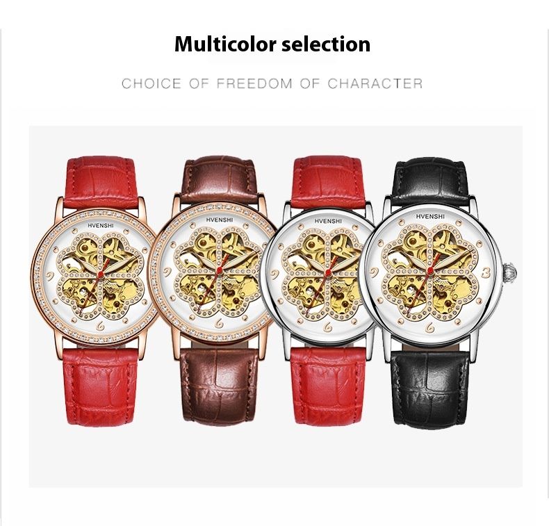 Huangshi Brand Women's Fully Automatic Mechanical Night Glow Diamond dial Fashion Clover Watch_voghion.com