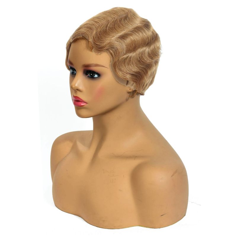 Pixie short bob meccanismo set testa ondulata acqua capelli umani parrucca capelli corti set parrucca moda europea e americana in stile antico all'ingrosso_voghion.com