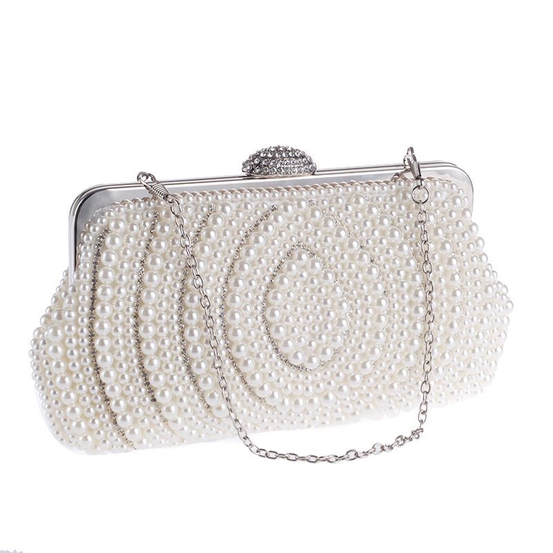 Borsa da sera elegante con pochette a catena, tracolla e perline, tempestata di diamanti, 7232-14_voghion.com