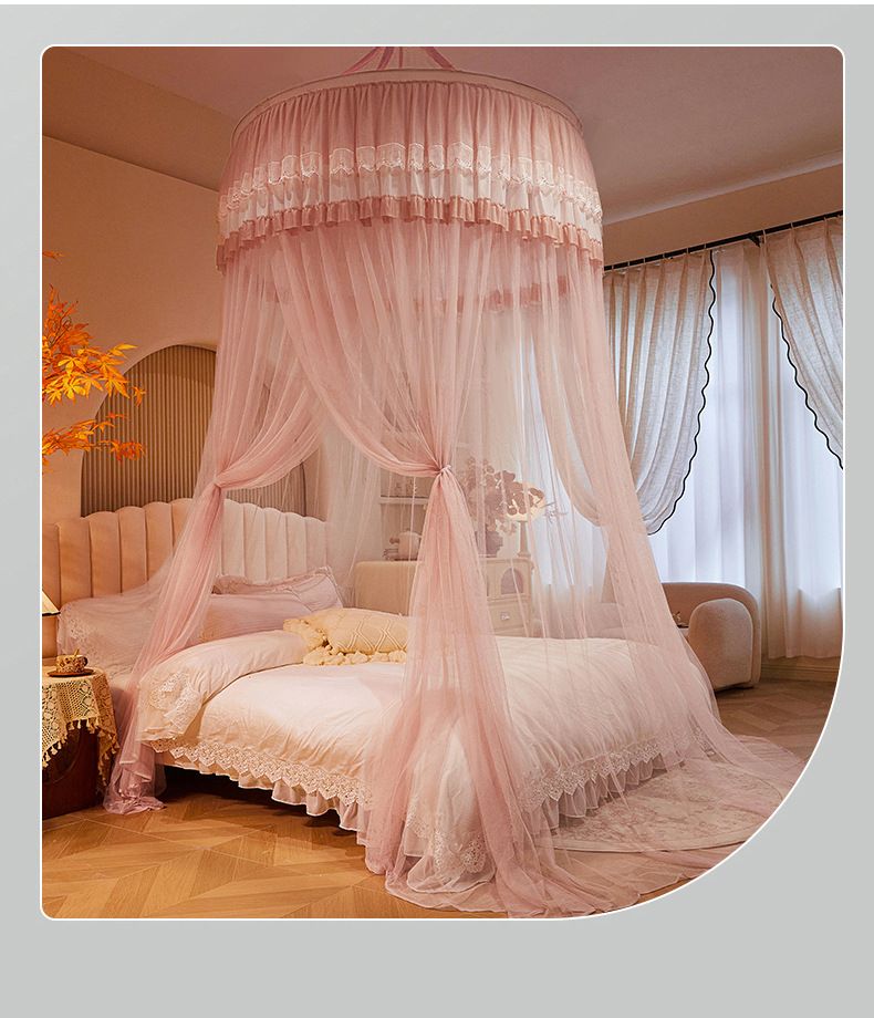 Rond hangend klamboe, gratis installatie, sprookjesachtige prinsessenstijl, koepelvloer, paleisbed, 1,8 m, universeel_voghion.com