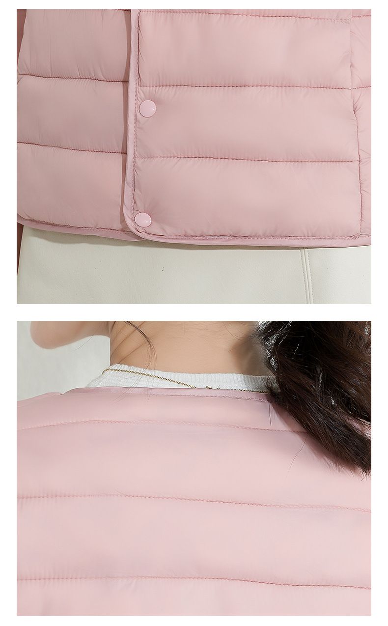 K Women's New Style Round Neck Cotton Padded Jacket, Slim Fit Base Layer, Solid Color Slimming Warm Short Lightweight Cotton Coat._voghion.com