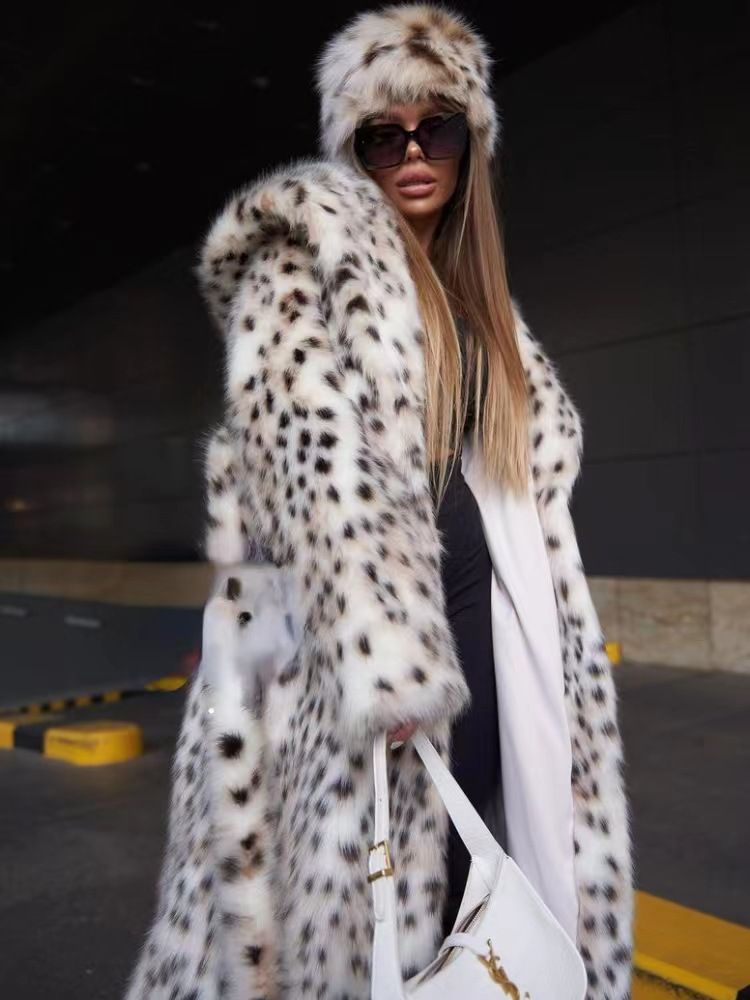 Cappotto lungo in pelliccia sintetica da donna con cappuccio leopardato - Giacca invernale di lusso per uno stile street audace (nero/bianco e giallo/nero, dalla S alla XXL)_voghion.com