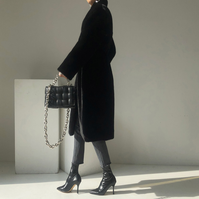 Women's Clothing mink coat mid length women's plush coat stand collar winter new black mink fur_voghion.com