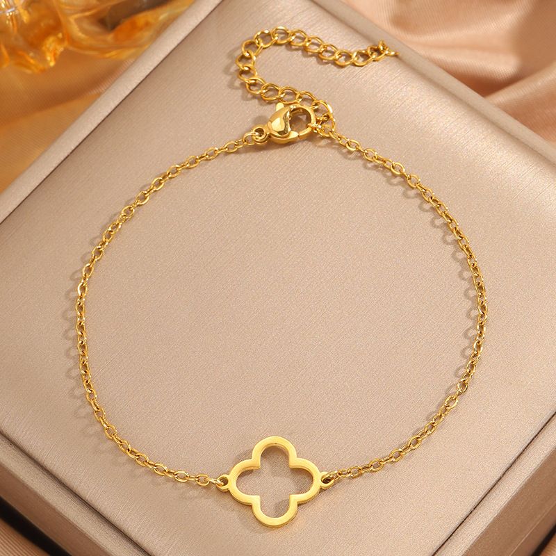Diamond Bracelet Women Bracelets Gold Titanium Steel Bracelet Fashion Korean Style Simple Plain Titanium Steel Silver For Women Four-Leaf Clover Holl_voghion.com