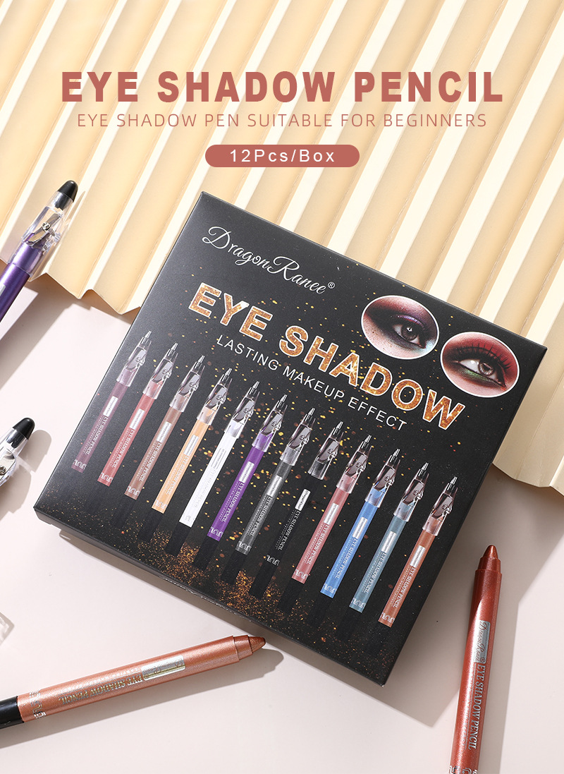 12-Piece Eyeshadow Pencil Set With Pearlescent Finish - Includes Sharpeners, Professional Eyeshadow Makeup Kit_voghion.com