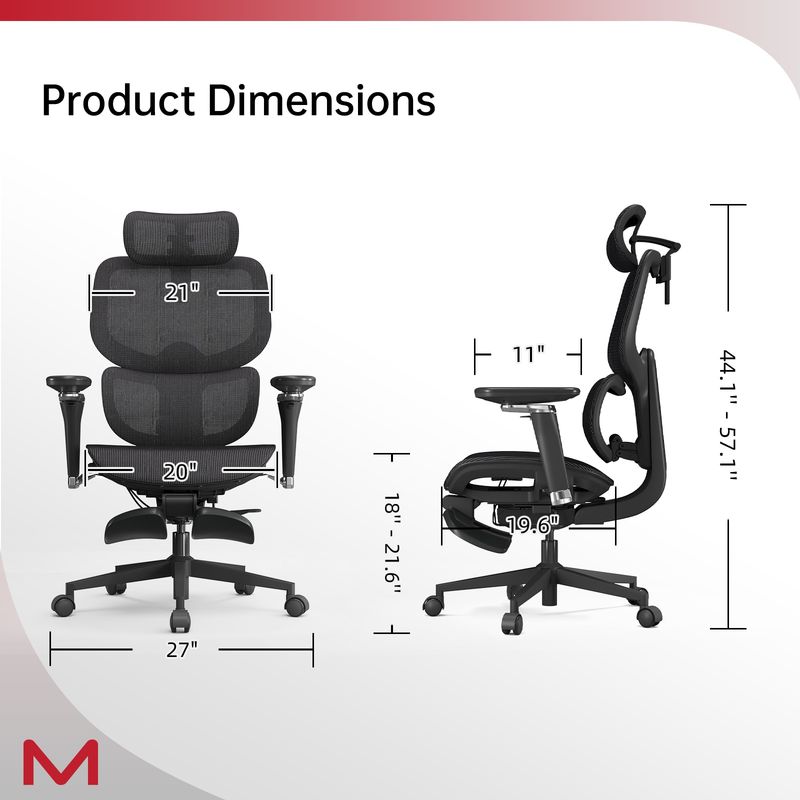 D2 Pro High Back Ergonomic Home Office Chair With DTS Self-Adaptive Lumbar Support, Multi-Adjustable Armrest, Wire Controlled Design, Footrest, 4D Headrest Mesh Office Computer Chair (Black)_voghion.com
