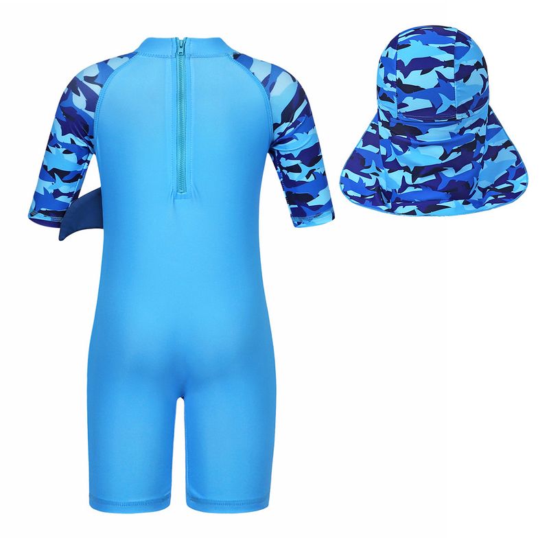 Madre y niños Nueva ropa para niños Traje de baño para niños Traje de baño para niños europeos y americanos Traje de surf con protección solar de tiburón de dibujos animados de una pieza para niño_voghion.com