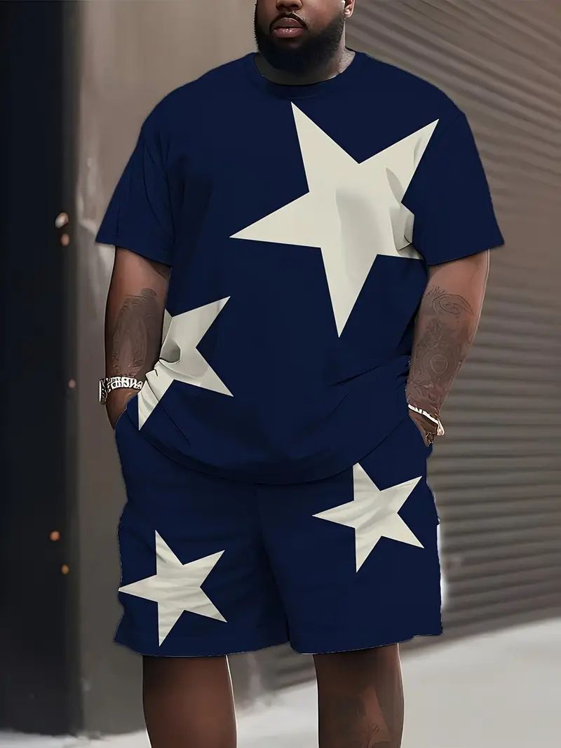 Herrenbekleidung Plus Size Sommer T-Shirt Shorts Anzug Muster 3D Digitaldruck Lässiger Strandhosenanzug_voghion.com