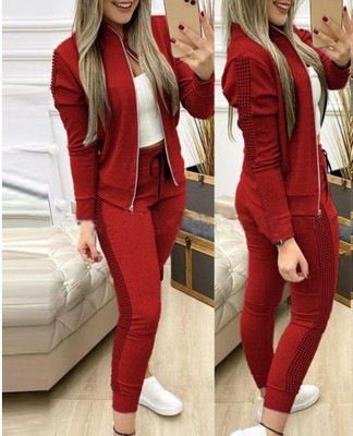 Damer långa sport Casual Zip Patchwork Rutig kostym_voghion.com