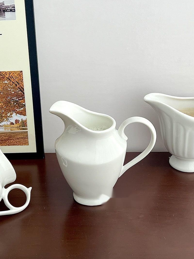 Six Hours White Ceramic Simple European Style INS Jug Coffee Can Milk Pitcher Fair Sauce Pot_voghion.com