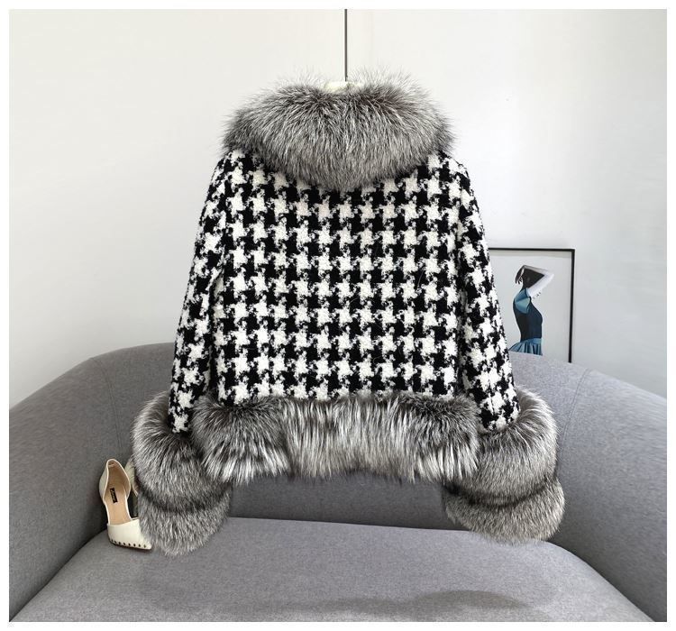 Cappotto corto in pelliccia sintetica da donna, stile corto, cappotto corto scozzese in pelliccia sintetica con collo in volpe argentata – elegante e caldo capospalla invernale per ufficio e casual_voghion.com