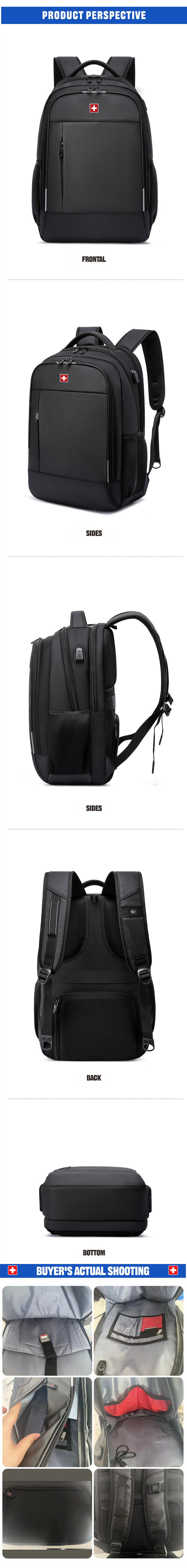 Mochila militar suíça masculina para laptop de 17 polegadas, fashion, empresarial, escolar, à prova d'água, com entrada USB, grande capacidade_voghion.com