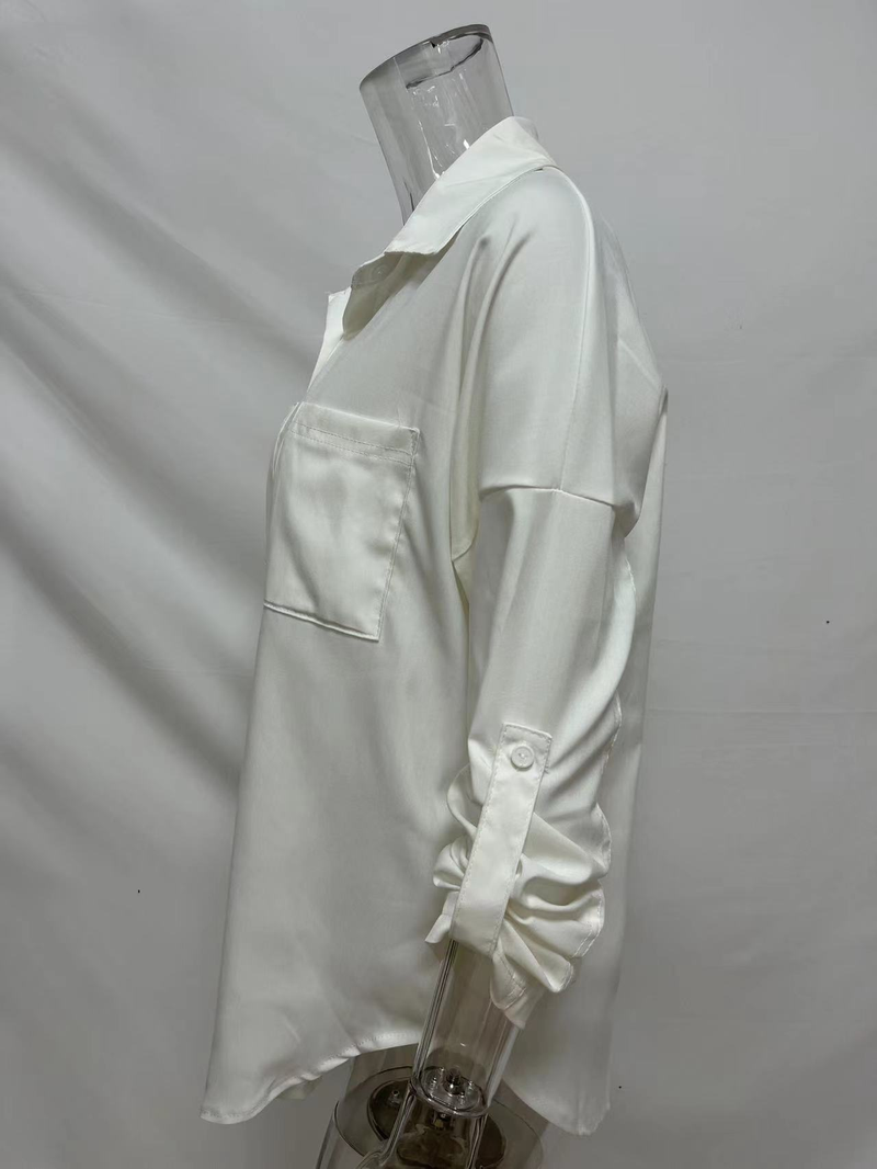 Camicia in denim da donna, camicia da cappotto casual all-match a maniche lunghe con doppia tasca ampia_voghion.com