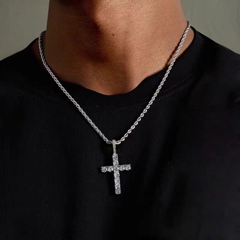 Collana con croce leggera e lussuosa, design hip-hop maschile, personalità alla moda, accessorio di moda lungo e versatile._voghion.com