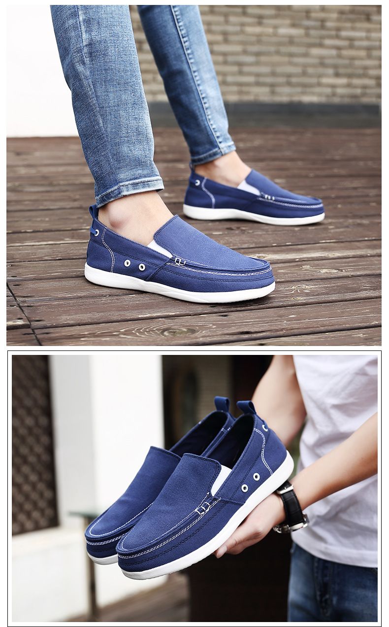 Canvas loafers Spring summer breathable men's casual shoes over feet_voghion.com