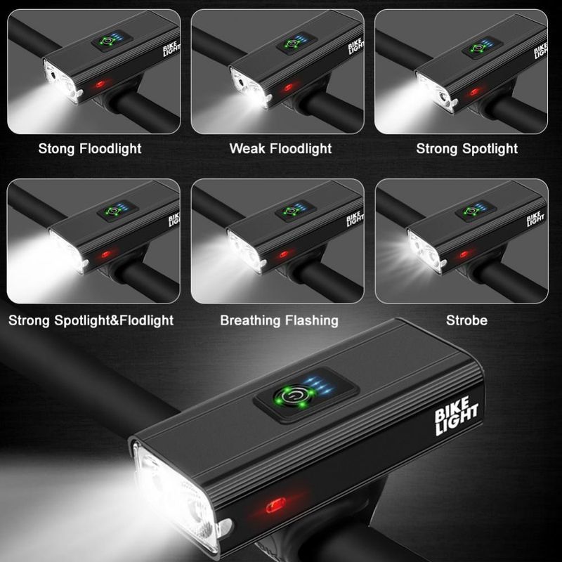 Dual T6 Starkes Licht Große Reichweite Mit Elektrischer Anzeige Outdoor-Reitlicht Große Kapazität Fahrrad USB-Ladescheinwerfer_voghion.com